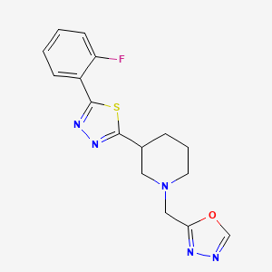 molecular formula C16H16FN5OS B6466607 3-[5-(2-fluorophenyl)-1,3,4-thiadiazol-2-yl]-1-[(1,3,4-oxadiazol-2-yl)methyl]piperidine CAS No. 2640934-21-8