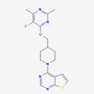 molecular formula C18H20FN5OS B6466642 5-fluoro-2,4-dimethyl-6-[(1-{thieno[2,3-d]pyrimidin-4-yl}piperidin-4-yl)methoxy]pyrimidine CAS No. 2640951-20-6