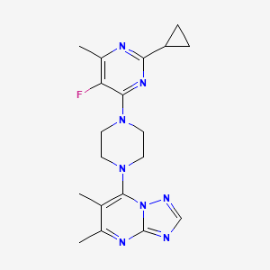 molecular formula C19H23FN8 B6466698 2-cyclopropyl-4-(4-{5,6-dimethyl-[1,2,4]triazolo[1,5-a]pyrimidin-7-yl}piperazin-1-yl)-5-fluoro-6-methylpyrimidine CAS No. 2640974-97-4