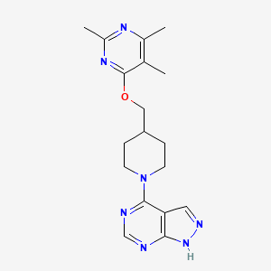 molecular formula C18H23N7O B6466707 2,4,5-trimethyl-6-[(1-{1H-pyrazolo[3,4-d]pyrimidin-4-yl}piperidin-4-yl)methoxy]pyrimidine CAS No. 2640866-58-4
