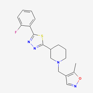 molecular formula C18H19FN4OS B6466762 3-[5-(2-fluorophenyl)-1,3,4-thiadiazol-2-yl]-1-[(5-methyl-1,2-oxazol-4-yl)methyl]piperidine CAS No. 2640960-18-3