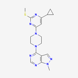 molecular formula C18H22N8S B6466830 4-cyclopropyl-6-(4-{1-methyl-1H-pyrazolo[3,4-d]pyrimidin-4-yl}piperazin-1-yl)-2-(methylsulfanyl)pyrimidine CAS No. 2640951-91-1