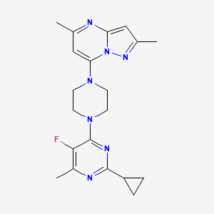 molecular formula C20H24FN7 B6466852 2-cyclopropyl-4-(4-{2,5-dimethylpyrazolo[1,5-a]pyrimidin-7-yl}piperazin-1-yl)-5-fluoro-6-methylpyrimidine CAS No. 2640880-66-4
