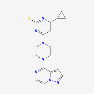 molecular formula C18H21N7S B6466900 4-cyclopropyl-2-(methylsulfanyl)-6-(4-{pyrazolo[1,5-a]pyrazin-4-yl}piperazin-1-yl)pyrimidine CAS No. 2640957-15-7