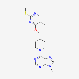 molecular formula C18H23N7OS B6466969 9-methyl-6-[4-({[5-methyl-2-(methylsulfanyl)pyrimidin-4-yl]oxy}methyl)piperidin-1-yl]-9H-purine CAS No. 2640944-67-6