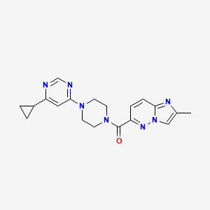 molecular formula C19H21N7O B6467072 4-cyclopropyl-6-(4-{2-methylimidazo[1,2-b]pyridazine-6-carbonyl}piperazin-1-yl)pyrimidine CAS No. 2640948-97-4