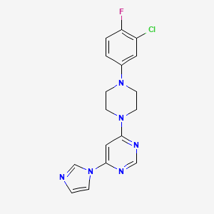 molecular formula C17H16ClFN6 B6467177 4-[4-(3-chloro-4-fluorophenyl)piperazin-1-yl]-6-(1H-imidazol-1-yl)pyrimidine CAS No. 2640950-36-1