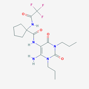 molecular formula C18H26F3N5O4 B064678 6-Amino-1,3-dipropyl-5-(1-trifluoroacetylamino cyclopentanecarboxamido)uracil CAS No. 161918-62-3