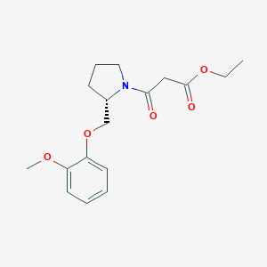 molecular formula C17H23NO5 B064686 1-Pyrrolidinepropanoic acid, 2-((2-methoxyphenoxy)methyl)-beta-oxo-, ethyl ester, (S)- CAS No. 161364-84-7