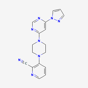 molecular formula C17H16N8 B6474950 3-{4-[6-(1H-pyrazol-1-yl)pyrimidin-4-yl]piperazin-1-yl}pyridine-2-carbonitrile CAS No. 2640822-09-7