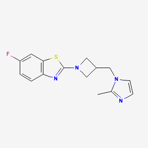 molecular formula C15H15FN4S B6475122 6-fluoro-2-{3-[(2-methyl-1H-imidazol-1-yl)methyl]azetidin-1-yl}-1,3-benzothiazole CAS No. 2640830-07-3