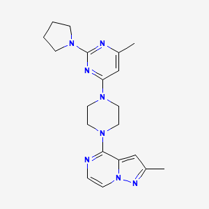molecular formula C20H26N8 B6475229 4-methyl-6-(4-{2-methylpyrazolo[1,5-a]pyrazin-4-yl}piperazin-1-yl)-2-(pyrrolidin-1-yl)pyrimidine CAS No. 2640979-80-0