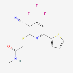 2-{[3-cyano-6-(thiophen-2-yl)-4-(trifluoromethyl)pyridin-2-yl]sulfanyl}-N-methylacetamide