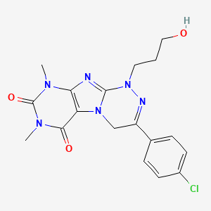 molecular formula C18H19ClN6O3 B6478794 3-(4-chlorophenyl)-1-(3-hydroxypropyl)-7,9-dimethyl-1H,4H,6H,7H,8H,9H-[1,2,4]triazino[4,3-g]purine-6,8-dione CAS No. 919020-15-8