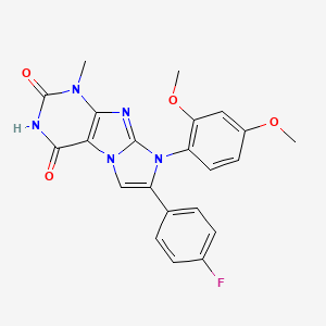 molecular formula C22H18FN5O4 B6478850 8-(2,4-dimethoxyphenyl)-7-(4-fluorophenyl)-1-methyl-1H,2H,3H,4H,8H-imidazo[1,2-g]purine-2,4-dione CAS No. 923505-04-8