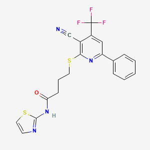 molecular formula C20H15F3N4OS2 B6478902 4-{[3-cyano-6-phenyl-4-(trifluoromethyl)pyridin-2-yl]sulfanyl}-N-(1,3-thiazol-2-yl)butanamide CAS No. 905772-79-4