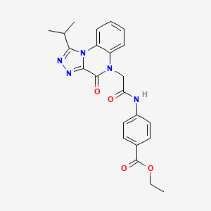 molecular formula C23H23N5O4 B6479308 ethyl 4-(2-(1-isopropyl-4-oxo-[1,2,4]triazolo[4,3-a]quinoxalin-5(4H)-yl)acetamido)benzoate CAS No. 1261003-07-9