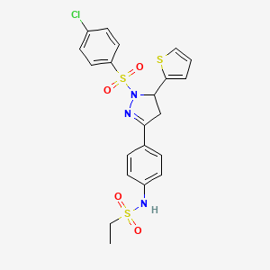B6482069 N-{4-[1-(4-chlorobenzenesulfonyl)-5-(thiophen-2-yl)-4,5-dihydro-1H-pyrazol-3-yl]phenyl}ethane-1-sulfonamide CAS No. 851781-93-6