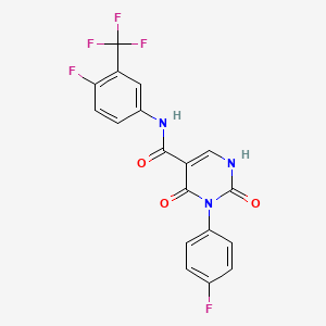 molecular formula C18H10F5N3O3 B6482171 N-(4-fluoro-3-(trifluoromethyl)phenyl)-3-(4-fluorophenyl)-2,4-dioxo-1,2,3,4-tetrahydropyrimidine-5-carboxamide CAS No. 887900-28-9