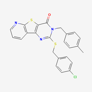 4-{[(4-chlorophenyl)methyl]sulfanyl}-5-[(4-methylphenyl)methyl]-8-thia-3,5,10-triazatricyclo[7.4.0.0^{2,7}]trideca-1(9),2(7),3,10,12-pentaen-6-one
