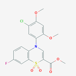 molecular formula C18H15ClFNO6S B6483599 methyl 4-(5-chloro-2,4-dimethoxyphenyl)-7-fluoro-4H-1,4-benzothiazine-2-carboxylate 1,1-dioxide CAS No. 1291845-91-4