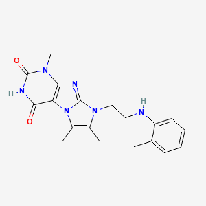 molecular formula C19H22N6O2 B6485807 1,6,7-trimethyl-8-(2-(o-tolylamino)ethyl)-1H-imidazo[2,1-f]purine-2,4(3H,8H)-dione CAS No. 923128-75-0