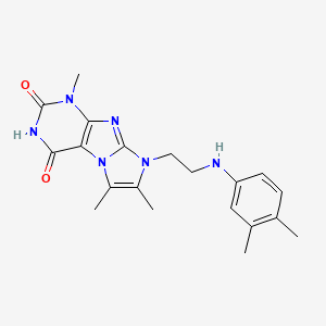 molecular formula C20H24N6O2 B6485808 8-(2-((3,4-dimethylphenyl)amino)ethyl)-1,6,7-trimethyl-1H-imidazo[2,1-f]purine-2,4(3H,8H)-dione CAS No. 923683-87-8