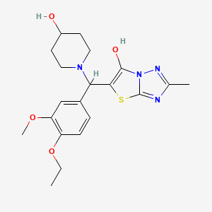 1-[(4-ethoxy-3-methoxyphenyl)({6-hydroxy-2-methyl-[1,2,4]triazolo[3,2-b][1,3]thiazol-5-yl})methyl]piperidin-4-ol