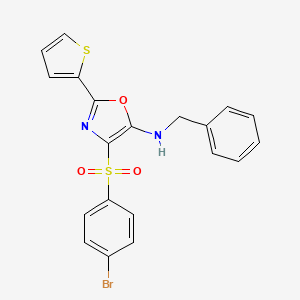 molecular formula C20H15BrN2O3S2 B6487032 N-benzyl-4-(4-bromophenyl)sulfonyl-2-thiophen-2-yl-1,3-oxazol-5-amine CAS No. 7065-50-1