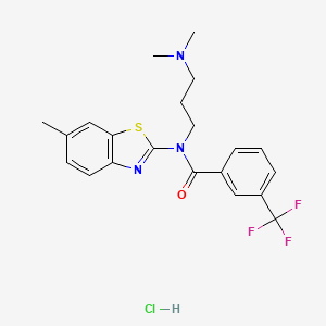 molecular formula C21H23ClF3N3OS B6487214 N-[3-(dimethylamino)propyl]-N-(6-methyl-1,3-benzothiazol-2-yl)-3-(trifluoromethyl)benzamide hydrochloride CAS No. 1216486-68-8