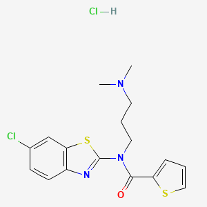 molecular formula C17H19Cl2N3OS2 B6487228 N-(6-chloro-1,3-benzothiazol-2-yl)-N-[3-(dimethylamino)propyl]thiophene-2-carboxamide hydrochloride CAS No. 1215644-29-3