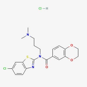 molecular formula C21H23Cl2N3O3S B6487231 N-(6-chloro-1,3-benzothiazol-2-yl)-N-[3-(dimethylamino)propyl]-2,3-dihydro-1,4-benzodioxine-6-carboxamide hydrochloride CAS No. 1177624-95-1