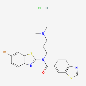 molecular formula C20H20BrClN4OS2 B6487239 N-(6-bromo-1,3-benzothiazol-2-yl)-N-[3-(dimethylamino)propyl]-1,3-benzothiazole-6-carboxamide hydrochloride CAS No. 1215667-32-5