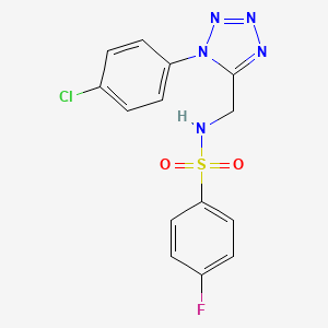 molecular formula C14H11ClFN5O2S B6487409 N-{[1-(4-chlorophenyl)-1H-1,2,3,4-tetrazol-5-yl]methyl}-4-fluorobenzene-1-sulfonamide CAS No. 921083-87-6