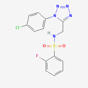 molecular formula C14H11ClFN5O2S B6487417 N-{[1-(4-chlorophenyl)-1H-1,2,3,4-tetrazol-5-yl]methyl}-2-fluorobenzene-1-sulfonamide CAS No. 921083-93-4