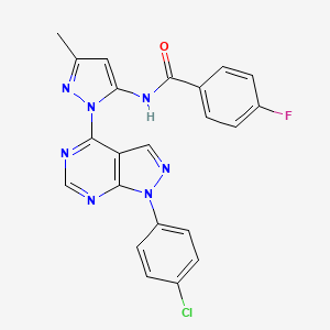 molecular formula C22H15ClFN7O B6487481 N-{1-[1-(4-chlorophenyl)-1H-pyrazolo[3,4-d]pyrimidin-4-yl]-3-methyl-1H-pyrazol-5-yl}-4-fluorobenzamide CAS No. 1005924-29-7