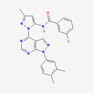 molecular formula C24H20FN7O B6487497 N-{1-[1-(3,4-dimethylphenyl)-1H-pyrazolo[3,4-d]pyrimidin-4-yl]-3-methyl-1H-pyrazol-5-yl}-3-fluorobenzamide CAS No. 1005929-37-2