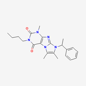 molecular formula C22H27N5O2 B6488643 3-butyl-1,6,7-trimethyl-8-(1-phenylethyl)-1H,2H,3H,4H,8H-imidazo[1,2-g]purine-2,4-dione CAS No. 923460-62-2