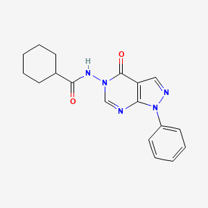 molecular formula C18H19N5O2 B6489185 N-{4-oxo-1-phenyl-1H,4H,5H-pyrazolo[3,4-d]pyrimidin-5-yl}cyclohexanecarboxamide CAS No. 899996-04-4