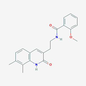 molecular formula C21H22N2O3 B6489653 N-(2-(7,8-dimethyl-2-oxo-1,2-dihydroquinolin-3-yl)ethyl)-2-methoxybenzamide CAS No. 851407-79-9