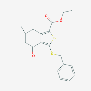molecular formula C20H22O3S2 B064900 Ethyl 3-(benzylthio)-6,6-dimethyl-4-oxo-4,5,6,7-tetrahydrobenzo[c]thiophene-1-carboxylate CAS No. 172516-45-9