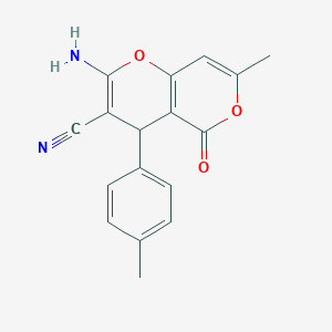 molecular formula C17H14N2O3 B064908 2-amino-7-methyl-4-(4-methylphenyl)-5-oxo-4H-pyrano[3,2-c]pyran-3-carbonitrile CAS No. 194282-74-1