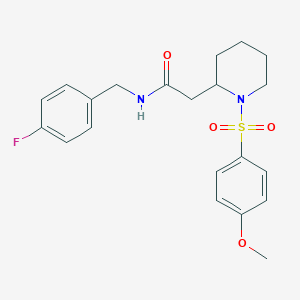molecular formula C21H25FN2O4S B6493627 N-[(4-fluorophenyl)methyl]-2-[1-(4-methoxybenzenesulfonyl)piperidin-2-yl]acetamide CAS No. 941956-07-6