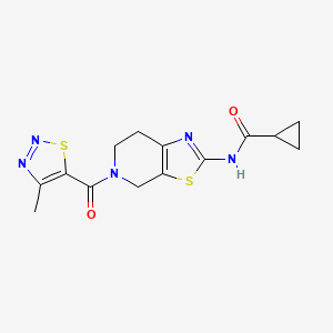 molecular formula C14H15N5O2S2 B6495718 Cyclopropanecarboxamide, N-[4,5,6,7-tetrahydro-5-[(4-methyl-1,2,3-thiadiazol-5-yl)carbonyl]thiazolo[5,4-c]pyridin-2-yl]- CAS No. 1351659-01-2