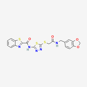 molecular formula C20H15N5O4S3 B6496250 N-{5-[({[(2H-1,3-benzodioxol-5-yl)methyl]carbamoyl}methyl)sulfanyl]-1,3,4-thiadiazol-2-yl}-1,3-benzothiazole-2-carboxamide CAS No. 1351612-25-3