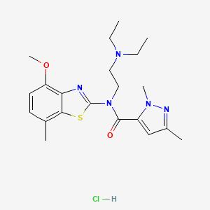 molecular formula C21H30ClN5O2S B6496564 N-[2-(diethylamino)ethyl]-N-(4-methoxy-7-methyl-1,3-benzothiazol-2-yl)-1,3-dimethyl-1H-pyrazole-5-carboxamide hydrochloride CAS No. 1329625-10-6