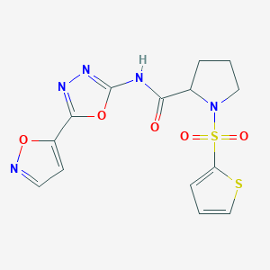 molecular formula C14H13N5O5S2 B6497252 N-[5-(1,2-oxazol-5-yl)-1,3,4-oxadiazol-2-yl]-1-(thiophene-2-sulfonyl)pyrrolidine-2-carboxamide CAS No. 1048679-63-5