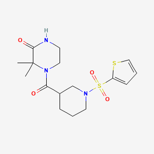 3,3-dimethyl-4-[1-(thiophene-2-sulfonyl)piperidine-3-carbonyl]piperazin-2-one