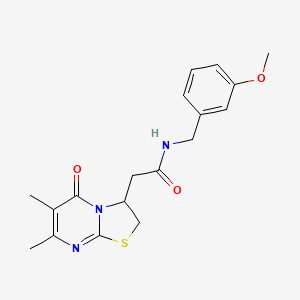 molecular formula C18H21N3O3S B6497940 2-{6,7-dimethyl-5-oxo-2H,3H,5H-[1,3]thiazolo[3,2-a]pyrimidin-3-yl}-N-[(3-methoxyphenyl)methyl]acetamide CAS No. 953190-60-8