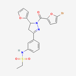 molecular formula C20H18BrN3O5S B6498186 N-{3-[1-(5-bromofuran-2-carbonyl)-5-(furan-2-yl)-4,5-dihydro-1H-pyrazol-3-yl]phenyl}ethane-1-sulfonamide CAS No. 941913-14-0